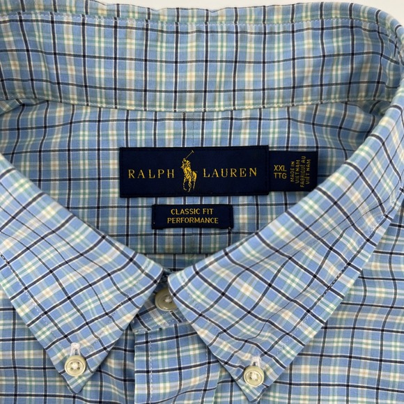 Ralph Lauren Classic Fit Performance Plaid Blue Mens XXL Button Down Long Sleeve - Picture 4 of 9
